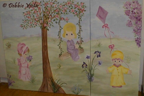 Triptych keepsake mural for triplet girls